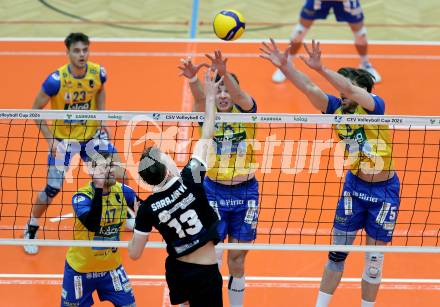 Volleyball CEV Cup.  SK Zadruga Aich/Dob gegen AKAA Volley (FIN). Jiri Srb,  Sebastian Sablatnig, Jan Jirasek  (Aich/Dob). Bleiburg, am 7.1.2026.
Foto: Kuess
www.qspictures.net
---
pressefotos, pressefotografie, kuess, qs, qspictures, sport, bild, bilder, bilddatenbank