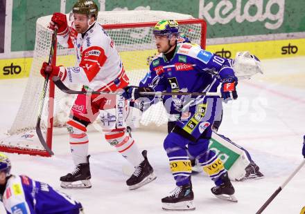Eishockey ICE Bundesliga.  Winn2day ICE Hockey League. VSV gegen HCB Suedtirol Alperia  Thomas Vallant  (VSV), Cristiano Digiacinto   (Bozen). Villach, am 28.12.2025.
Foto: Kuess
www.qspictures.net
---
pressefotos, pressefotografie, kuess, qs, qspictures, sport, bild, bilder, bilddatenbank