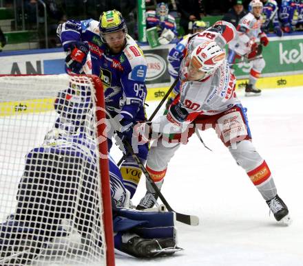 Eishockey ICE Bundesliga.  Winn2day ICE Hockey League. VSV gegen KAC.  Mark Katic  (VSV),  Matthew Fraser  (KAC). Villach, am 9.1.2026.
Foto: Kuess
www.qspictures.net
---
pressefotos, pressefotografie, kuess, qs, qspictures, sport, bild, bilder, bilddatenbank