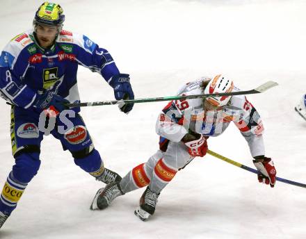 Eishockey ICE Bundesliga.  Winn2day ICE Hockey League. VSV gegen KAC. Maximilian Rebernig  (VSV),  Mario Kempe  (KAC). Villach, am 9.1.2026.
Foto: Kuess
www.qspictures.net
---
pressefotos, pressefotografie, kuess, qs, qspictures, sport, bild, bilder, bilddatenbank