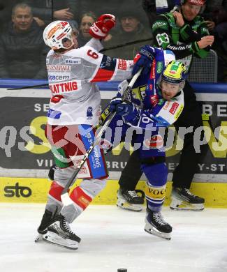 Eishockey ICE Bundesliga.  Winn2day ICE Hockey League. VSV gegen KAC. Kevin Hancock  (VSV),  Tobias Sablattnig  (KAC). Villach, am 9.1.2026.
Foto: Kuess
www.qspictures.net
---
pressefotos, pressefotografie, kuess, qs, qspictures, sport, bild, bilder, bilddatenbank