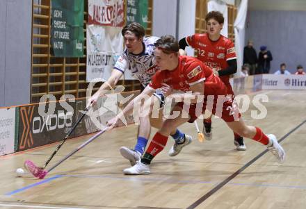 IFL Floorball.  KAC gegen VSV.  Mitja Beuthe (KAC),   Jakob Rainer (VSV). Klagenfurt, am 10.1.2026.
Foto: Kuess
www.qspictures.net
---
pressefotos, pressefotografie, kuess, qs, qspictures, sport, bild, bilder, bilddatenbank