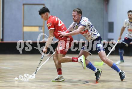 IFL Floorball.  KAC gegen VSV. Gabriel Lekas  (KAC), Anze Brajic  (VSV). Klagenfurt, am 10.1.2026.
Foto: Kuess
www.qspictures.net
---
pressefotos, pressefotografie, kuess, qs, qspictures, sport, bild, bilder, bilddatenbank