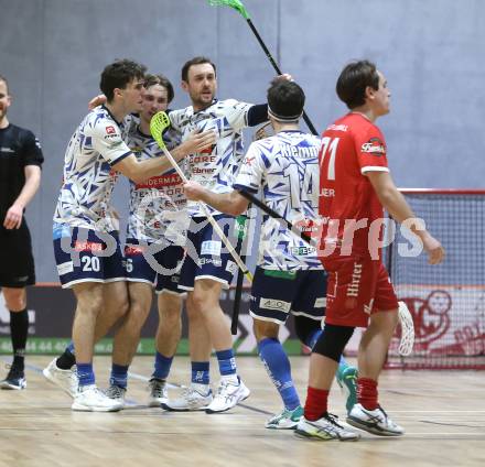 IFL Floorball.  KAC gegen VSV.  Torjubel   (VSV). Klagenfurt, am 10.1.2026.
Foto: Kuess
www.qspictures.net
---
pressefotos, pressefotografie, kuess, qs, qspictures, sport, bild, bilder, bilddatenbank