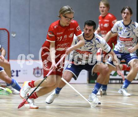 IFL Floorball.  KAC gegen VSV.  Valtteri Pernu (KAC),  Timo Schmid  (VSV). Klagenfurt, am 10.1.2026.
Foto: Kuess
www.qspictures.net
---
pressefotos, pressefotografie, kuess, qs, qspictures, sport, bild, bilder, bilddatenbank
