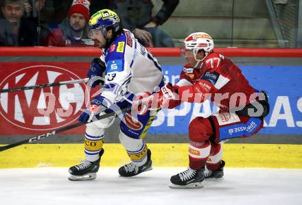 Eishockey ICE Bundesliga.  Winn2day ICE Hockey League. KAC gegen VSV.  Mathias From  (KAC),  Adam Helewka  (VSV). Klagenfurt, am 27.12.2025.
Foto: Kuess
www.qspictures.net
---
pressefotos, pressefotografie, kuess, qs, qspictures, sport, bild, bilder, bilddatenbank