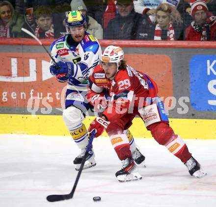 Eishockey ICE Bundesliga.  Winn2day ICE Hockey League. KAC gegen VSV. Mario Kempe  (KAC),  Kevin Hancock  (VSV). Klagenfurt, am 27.12.2025.
Foto: Kuess
www.qspictures.net
---
pressefotos, pressefotografie, kuess, qs, qspictures, sport, bild, bilder, bilddatenbank
