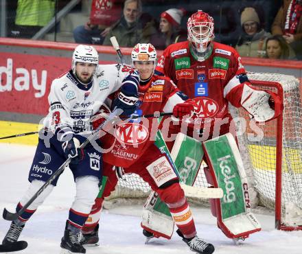 Eishockey ICE Bundesliga.  Winn2day ICE Hockey League. KAC gegen Hydro Fehervar AV 19. Maximilian Preiml, Florian Vorauer   (KAC),  Akkus Mihaly  (Fehervar). Klagenfurt, am 16.1.2026
Foto: Kuess
www.qspictures.net
---
pressefotos, pressefotografie, kuess, qs, qspictures, sport, bild, bilder, bilddatenbank