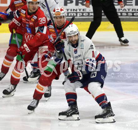 Eishockey ICE Bundesliga.  Winn2day ICE Hockey League. KAC gegen Hydro Fehervar AV 19.  Clemens Unterweger  (KAC),  Justin Richards  (Fehervar). Klagenfurt, am 16.1.2026
Foto: Kuess
www.qspictures.net
---
pressefotos, pressefotografie, kuess, qs, qspictures, sport, bild, bilder, bilddatenbank