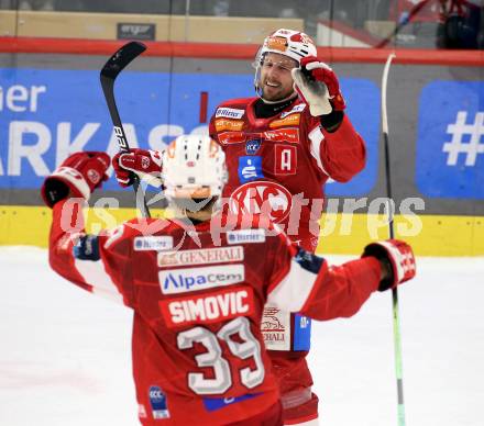 Eishockey ICE Bundesliga.  Winn2day ICE Hockey League. KAC gegen Hydro Fehervar AV 19.  Torjubel Jan Mursak, Filip Simovic  (KAC). Klagenfurt, am 16.1.2026
Foto: Kuess
www.qspictures.net
---
pressefotos, pressefotografie, kuess, qs, qspictures, sport, bild, bilder, bilddatenbank