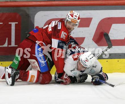 Eishockey ICE Bundesliga.  Winn2day ICE Hockey League. KAC gegen Hydro Fehervar AV 19.  Simeon Schwinger  (KAC),  Donat Horvath  (Fehervar). Klagenfurt, am 16.1.2026
Foto: Kuess
www.qspictures.net
---
pressefotos, pressefotografie, kuess, qs, qspictures, sport, bild, bilder, bilddatenbank