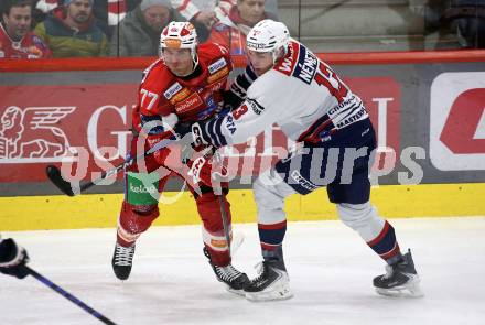 Eishockey ICE Bundesliga.  Winn2day ICE Hockey League. KAC gegen Hydro Fehervar AV 19.  Mathias From  (KAC), Kristof Nemeth   (Fehervar). Klagenfurt, am 16.1.2026
Foto: Kuess
www.qspictures.net
---
pressefotos, pressefotografie, kuess, qs, qspictures, sport, bild, bilder, bilddatenbank