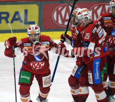Eishockey ICE Bundesliga.  Winn2day ICE Hockey League. KAC gegen Hydro Fehervar AV 19.   Torjubel Filip Simovic, Mario Kempe,  David Waschnig (KAC). Klagenfurt, am 16.1.2026
Foto: Kuess
www.qspictures.net
---
pressefotos, pressefotografie, kuess, qs, qspictures, sport, bild, bilder, bilddatenbank