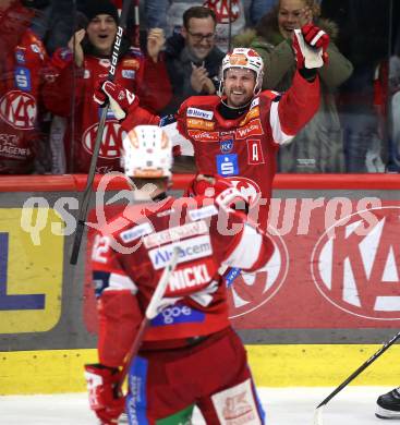 Eishockey ICE Bundesliga.  Winn2day ICE Hockey League. KAC gegen Hydro Fehervar AV 19.  Torjubel Jan Mursak, Thimo Nickl  (KAC). Klagenfurt, am 16.1.2026
Foto: Kuess
www.qspictures.net
---
pressefotos, pressefotografie, kuess, qs, qspictures, sport, bild, bilder, bilddatenbank