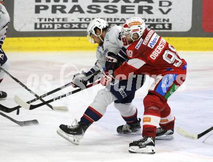 Eishockey ICE Bundesliga.  Winn2day ICE Hockey League. KAC gegen Hydro Fehervar AV 19.  Daniel Obersteiner  (KAC),  Anze Kuralt  (Fehervar). Klagenfurt, am 16.1.2026
Foto: Kuess
www.qspictures.net
---
pressefotos, pressefotografie, kuess, qs, qspictures, sport, bild, bilder, bilddatenbank