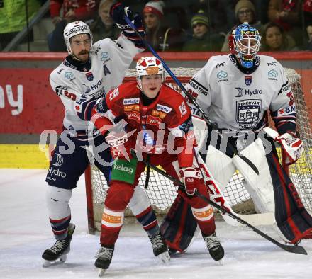 Eishockey ICE Bundesliga.  Winn2day ICE Hockey League. KAC gegen Hydro Fehervar AV 19.  David Waschnig  (KAC),  Timothy Campbell  (Fehervar). Klagenfurt, am 16.1.2026
Foto: Kuess
www.qspictures.net
---
pressefotos, pressefotografie, kuess, qs, qspictures, sport, bild, bilder, bilddatenbank
