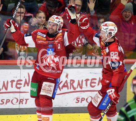 Eishockey ICE Bundesliga.  Winn2day ICE Hockey League. KAC gegen Hydro Fehervar AV 19.  Torjubel Jan Mursak, Thimo Nickl  (KAC). Klagenfurt, am 16.1.2026
Foto: Kuess
www.qspictures.net
---
pressefotos, pressefotografie, kuess, qs, qspictures, sport, bild, bilder, bilddatenbank