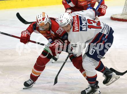 Eishockey ICE Bundesliga.  Winn2day ICE Hockey League. KAC gegen Hydro Fehervar AV 19. Daniel Obersteiner   (KAC),  Kristof Nemeth   (Fehervar). Klagenfurt, am 16.1.2026
Foto: Kuess
www.qspictures.net
---
pressefotos, pressefotografie, kuess, qs, qspictures, sport, bild, bilder, bilddatenbank