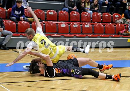 Basketball 2. Liga 2025/2026. Grunddurchgang 15. Runde.  Woerthersee Piraten gegen Vienna United.  Tim Huber (Piraten),  Alejandro Barbera Zapero (Vienna). Klagenfurt, am 24.1.2026
Foto: Kuess
---
pressefotos, pressefotografie, kuess, qs, qspictures, sport, bild, bilder, bilddatenbank