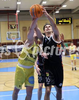 Basketball 2. Liga 2025/2026. Grunddurchgang 15. Runde.  Woerthersee Piraten gegen Vienna United. Jan-Arne Apschner,   (Piraten),  Mathias Mailath-Pokorny (Vienna). Klagenfurt, am 24.1.2026
Foto: Kuess
---
pressefotos, pressefotografie, kuess, qs, qspictures, sport, bild, bilder, bilddatenbank