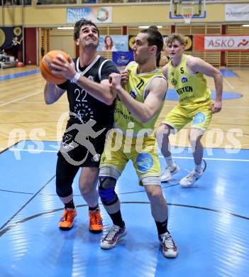 Basketball 2. Liga 2025/2026. Grunddurchgang 15. Runde.  Woerthersee Piraten gegen Vienna United. Andreas Nuck  (Piraten), Alejandro Barbera Zapero  (Vienna). Klagenfurt, am 24.1.2026
Foto: Kuess
---
pressefotos, pressefotografie, kuess, qs, qspictures, sport, bild, bilder, bilddatenbank