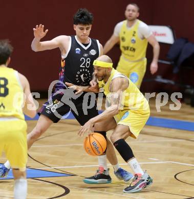 Basketball 2. Liga 2025/2026. Grunddurchgang 15. Runde.  Woerthersee Piraten gegen Vienna United. Shawn L. Ray   (Piraten),  Sebastian Mailath-Pokorny (Vienna). Klagenfurt, am 24.1.2026
Foto: Kuess
---
pressefotos, pressefotografie, kuess, qs, qspictures, sport, bild, bilder, bilddatenbank