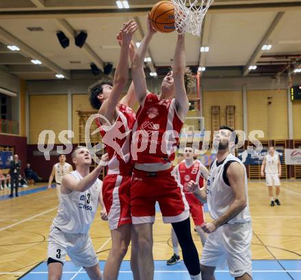 Basketball 2. Liga 2025/2026. Grunddurchgang 16. Runde.  KOS Celovec gegen Upper Austrian Ballers  Jernej Andolsek Heine,  Marin Sliskovic (KOS), Luis Streitberger, Paul Lammer  (Austrian Ballers). Klagenfurt, am 31.1.2026
Foto: Kuess
---
pressefotos, pressefotografie, kuess, qs, qspictures, sport, bild, bilder, bilddatenbank