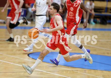 Basketball 2. Liga 2025/2026. Grunddurchgang 16. Runde.  KOS Celovec gegen Upper Austrian Ballers.  Dominik Schachinger (Austrian Ballers). Klagenfurt, am 31.1.2026
Foto: Kuess
---
pressefotos, pressefotografie, kuess, qs, qspictures, sport, bild, bilder, bilddatenbank
