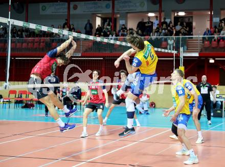 Volleyball.  Austrian Volley League Men.  VBK Kelag Woerther-See-Loewen Klagenfurt gegen SK Zadruga Aich/Dob.   Michael Mario KLEMEN (Woerthersee-Loewen), Ben STOCKHAMMER  (Aich/Dob). Klagenfurt, am 31.1.2026.
Foto: Kuess
www.qspictures.net
---
pressefotos, pressefotografie, kuess, qs, qspictures, sport, bild, bilder, bilddatenbank
