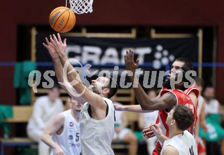 Basketball 2. Liga 2025/2026. Grunddurchgang 16. Runde.  KOS Celovec gegen Upper Austrian Ballers.   Marin Sliskovic (KOS),  Bruno Fernando (Austrian Ballers). Klagenfurt, am 31.1.2026
Foto: Kuess
---
pressefotos, pressefotografie, kuess, qs, qspictures, sport, bild, bilder, bilddatenbank