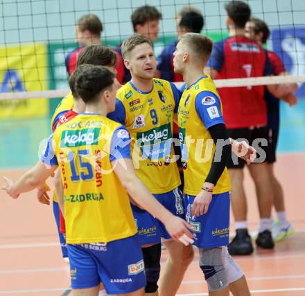 Volleyball.  Austrian Volley League Men.  VBK Kelag Woerther-See-Loewen Klagenfurt gegen SK Zadruga Aich/Dob. Jubel   (Aich/Dob),    Klagenfurt, am 31.1.2026.
Foto: Kuess
www.qspictures.net
---
pressefotos, pressefotografie, kuess, qs, qspictures, sport, bild, bilder, bilddatenbank