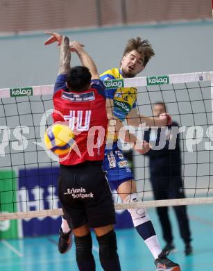 Volleyball.  Austrian Volley League Men.  VBK Kelag Woerther-See-Loewen Klagenfurt gegen SK Zadruga Aich/Dob.   Leonardo PLAZA GANDINI  (Woerthersee-Loewen),  Jan JIRASEK (Aich/Dob). Klagenfurt, am 31.1.2026.
Foto: Kuess
www.qspictures.net
---
pressefotos, pressefotografie, kuess, qs, qspictures, sport, bild, bilder, bilddatenbank