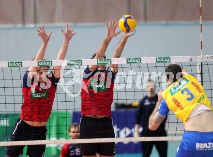 Volleyball.  Austrian Volley League Men.  VBK Kelag Woerther-See-Loewen Klagenfurt gegen SK Zadruga Aich/Dob. David Marius PETSCHNIG, Felix Alexander PONTASCH   (Woerthersee-Loewen), Luan WEBER (Aich/Dob). Klagenfurt, am 31.1.2026.
Foto: Kuess
www.qspictures.net
---
pressefotos, pressefotografie, kuess, qs, qspictures, sport, bild, bilder, bilddatenbank