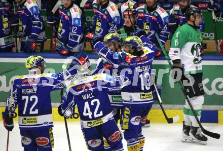 Eishockey ICE Bundesliga.  Winn2day ICE Hockey League. VSV gegen Olimpija Ljubljana.  Torjubel Adam Helewka , Dylan Macpherson, John Hughes, Alex Wall  (VSV). Klagenfurt, am 1.2..2026
Foto: Kuess
www.qspictures.net
---
pressefotos, pressefotografie, kuess, qs, qspictures, sport, bild, bilder, bilddatenbank