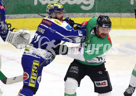 Eishockey ICE Bundesliga.  Winn2day ICE Hockey League. VSV gegen Olimpija Ljubljana. Steven Strong   (VSV),  Marly Quince   (Laibach). Klagenfurt, am 1.2..2026
Foto: Kuess
www.qspictures.net
---
pressefotos, pressefotografie, kuess, qs, qspictures, sport, bild, bilder, bilddatenbank