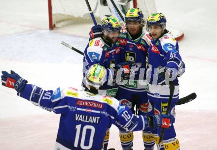 Eishockey ICE Bundesliga.  Winn2day ICE Hockey League. VSV gegen Olimpija Ljubljana.  Torjubel Steven Strong, Kevin Hancock, Elias Wallenta, Thomas Vallant  (VSV). Klagenfurt, am 1.2..2026
Foto: Kuess
www.qspictures.net
---
pressefotos, pressefotografie, kuess, qs, qspictures, sport, bild, bilder, bilddatenbank
