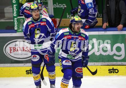 Eishockey ICE Bundesliga.  Winn2day ICE Hockey League. VSV gegen Olimpija Ljubljana.  Torjubel Adam Helewka , Dylan Macpherson (VSV). Klagenfurt, am 1.2..2026
Foto: Kuess
www.qspictures.net
---
pressefotos, pressefotografie, kuess, qs, qspictures, sport, bild, bilder, bilddatenbank