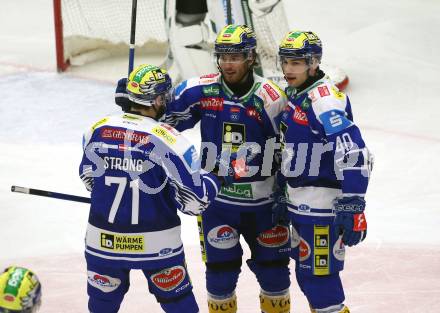 Eishockey ICE Bundesliga.  Winn2day ICE Hockey League. VSV gegen Olimpija Ljubljana.  Torjubel Steven Strong, Kevin Hancock, Elias Wallenta  (VSV). Klagenfurt, am 1.2..2026
Foto: Kuess
www.qspictures.net
---
pressefotos, pressefotografie, kuess, qs, qspictures, sport, bild, bilder, bilddatenbank