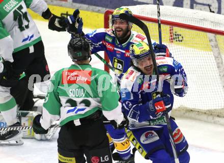 Eishockey ICE Bundesliga.  Winn2day ICE Hockey League. VSV gegen Olimpija Ljubljana.  Torjubel Adam Helewka, Steven Strong  (VSV). Klagenfurt, am 1.2..2026
Foto: Kuess
www.qspictures.net
---
pressefotos, pressefotografie, kuess, qs, qspictures, sport, bild, bilder, bilddatenbank