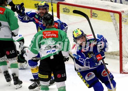 Eishockey ICE Bundesliga.  Winn2day ICE Hockey League. VSV gegen Olimpija Ljubljana.  Torjubel Adam Helewka, Steven Strong  (VSV). Klagenfurt, am 1.2..2026
Foto: Kuess
www.qspictures.net
---
pressefotos, pressefotografie, kuess, qs, qspictures, sport, bild, bilder, bilddatenbank