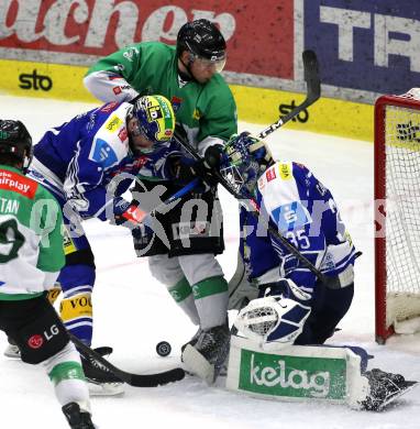 Eishockey ICE Bundesliga.  Winn2day ICE Hockey League. VSV gegen Olimpija Ljubljana. Steven Strong, Joe Cannata   (VSV),  Marcel Mahkovec   (Laibach). Klagenfurt, am 1.2..2026
Foto: Kuess
www.qspictures.net
---
pressefotos, pressefotografie, kuess, qs, qspictures, sport, bild, bilder, bilddatenbank