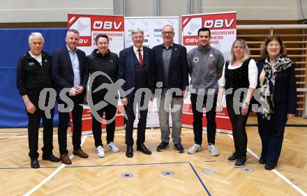 Badminton. Oesterreichische Meisterschaften.  Eroeffnung. Klaus Piero, Guenther Heimkam, LH Peter Kaiser, Wolfgang Notiz (Praesident Badmintinverband Oesterreich),     Klagenfurt, am 30.1.2026
Foto: Kuess
www.qspictures.net
---
pressefotos, pressefotografie, kuess, qs, qspictures, sport, bild, bilder, bilddatenbank