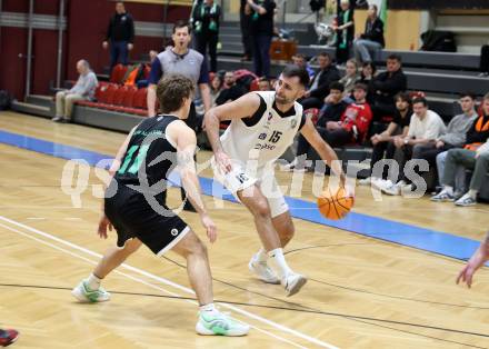 Basketball 2. Liga 2025/2026. Grunddurchgang 17. Runde.  KOS Celovec gegen Union Deutsch Wagram Alligators.   Marin Sliskovic (KOS), Simon Marek (UDW Alligators). Klagenfurt, am 7.2.2026
Foto: Kuess
---
pressefotos, pressefotografie, kuess, qs, qspictures, sport, bild, bilder, bilddatenbank