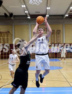 Basketball 2. Liga 2025/2026. Grunddurchgang 17. Runde.  KOS Celovec gegen Union Deutsch Wagram Alligators.  Samuel Seher  (KOS),  Simon Marek (UDW Alligators). Klagenfurt, am 7.2.2026
Foto: Kuess
---
pressefotos, pressefotografie, kuess, qs, qspictures, sport, bild, bilder, bilddatenbank