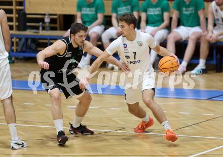 Basketball 2. Liga 2025/2026. Grunddurchgang 17. Runde.  KOS Celovec gegen Union Deutsch Wagram Alligators.   David Popp (KOS),  Ognjen Drljaca (UDW Alligators). Klagenfurt, am 7.2.2026
Foto: Kuess
---
pressefotos, pressefotografie, kuess, qs, qspictures, sport, bild, bilder, bilddatenbank