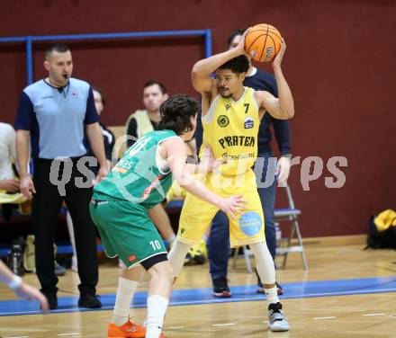 Basketball 2. Liga 2025/2026. Grunddurchgang 18. Runde.  Woerthersee Piraten gegen Future Team Steiermark.  Marcus Holyfield  (Piraten),  Moritz Mogg (Steiermark). Klagenfurt, am 14.2.2026
Foto: Kuess
---
pressefotos, pressefotografie, kuess, qs, qspictures, sport, bild, bilder, bilddatenbank