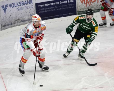 Eishockey Charity Spiel.  KAC gegen VST Adler Voelkermarkt.  Nicholas Eric Petersen (KAC),   Seifried Sandro (Voelkermarkt).
Voelkermarkt, 14.2.2026.
Foto: Kuess
www.qspictures.net
---
pressefotos, pressefotografie, kuess, qs, qspictures, sport, bild, bilder, bilddatenbank