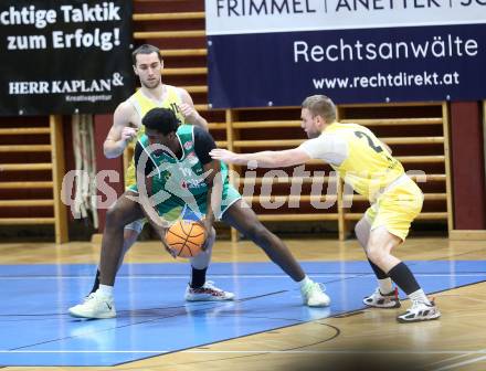 Basketball 2. Liga 2025/2026. Grunddurchgang 18. Runde.  Woerthersee Piraten gegen Future Team Steiermark. Andreas Nuck,  Tim Huber  (Piraten), Simon Okoro  (Steiermark). Klagenfurt, am 14.2.2026
Foto: Kuess
---
pressefotos, pressefotografie, kuess, qs, qspictures, sport, bild, bilder, bilddatenbank