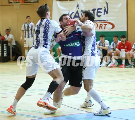 Handball Bundesliga. HLA. SC Ferlach gegen Hard.  Blaz Noyan (SCF), Tryggvi Jonsson  (Hard.  Ferlach, am 14.2.2026.
Foto: Kuess
www.qspictures.net
---
pressefotos, pressefotografie, kuess, qs, qspictures, sport, bild, bilder, bilddatenbank