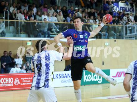 Handball Bundesliga. HLA. SC Ferlach gegen Hard.  Toni Perkusic (SCF),   (Hard).  Ferlach, am 14.2.2026.
Foto: Kuess
www.qspictures.net
---
pressefotos, pressefotografie, kuess, qs, qspictures, sport, bild, bilder, bilddatenbank